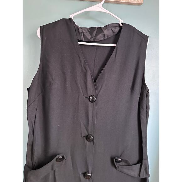 Vintage Midi Long Black Button Down Vest Blouse - Picture 2 of 3